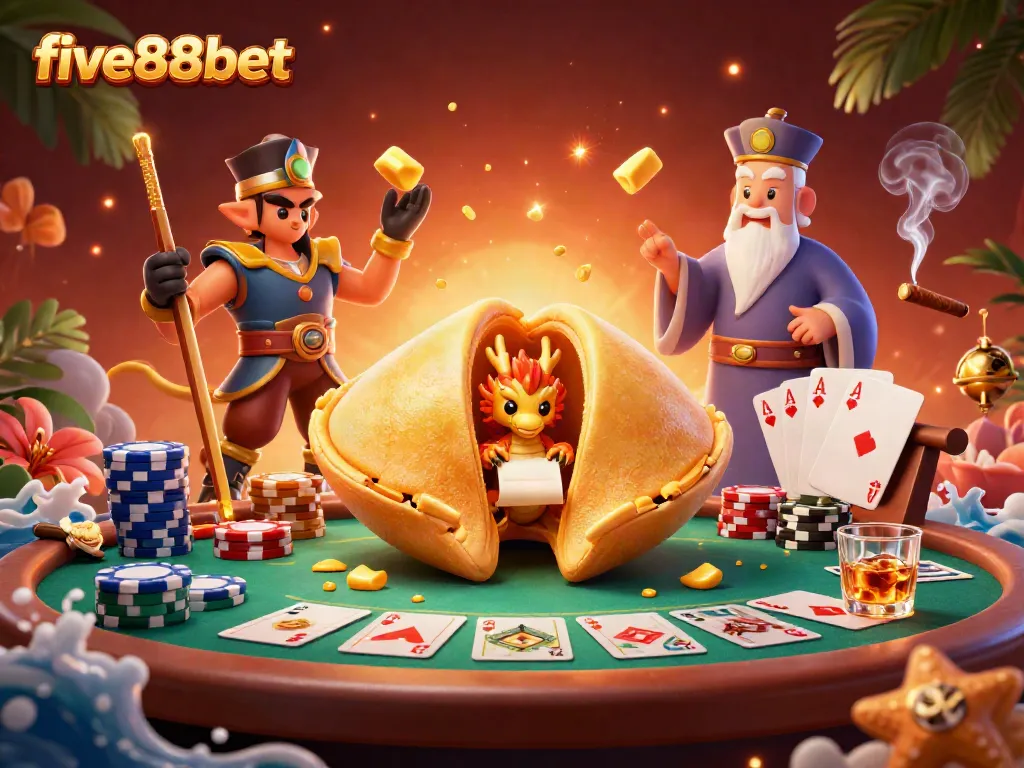 Engage in exciting gameplay with five88bet as a wise dragon reveals fortunes from a golden cookie.