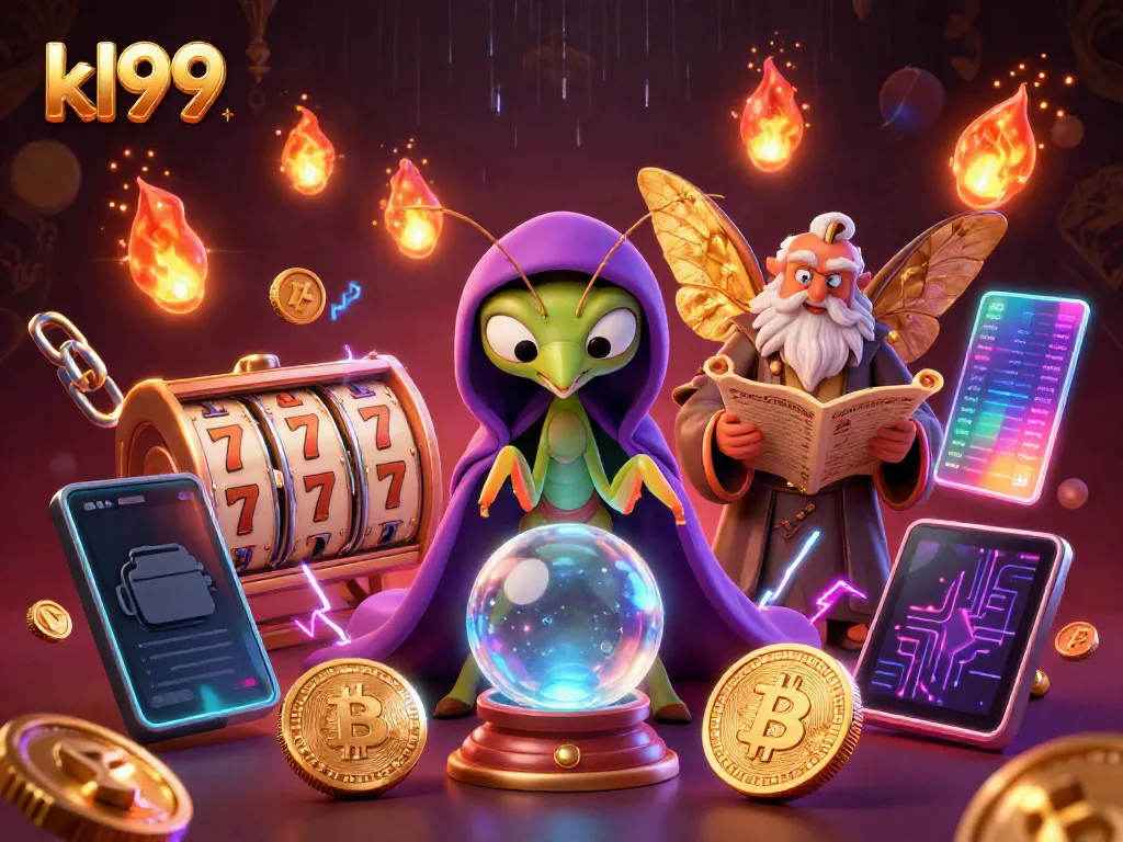 Experience thrilling action at kl99 with a mystical fortune teller among vibrant casino elements.