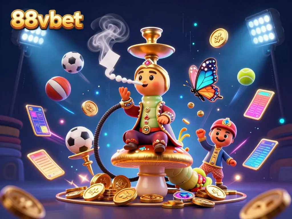 Experience thrilling sports betting action with 88vbet in this vibrant 3D illustration featuring dynamic elements of the gaming world.