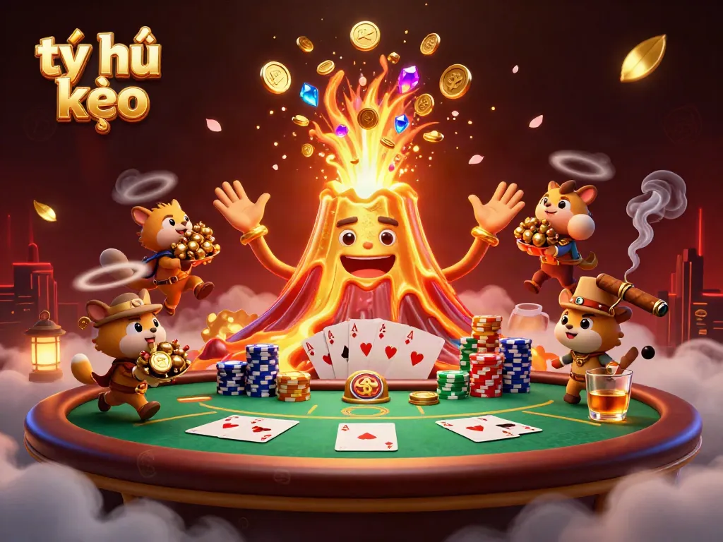 Experience thrilling tỷ lệ kèo action with sentient volcano and treasure-laden explorers in dynamic casino scene.