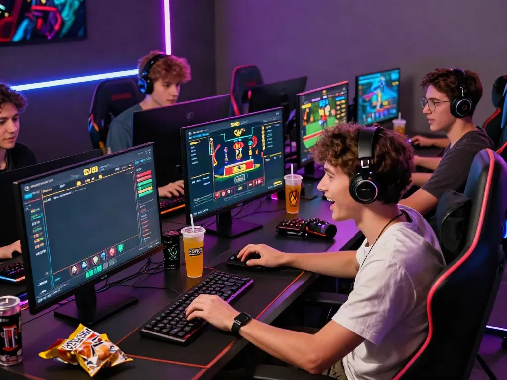 Group of friends enjoying SV88 online gaming with vibrant atmosphere.