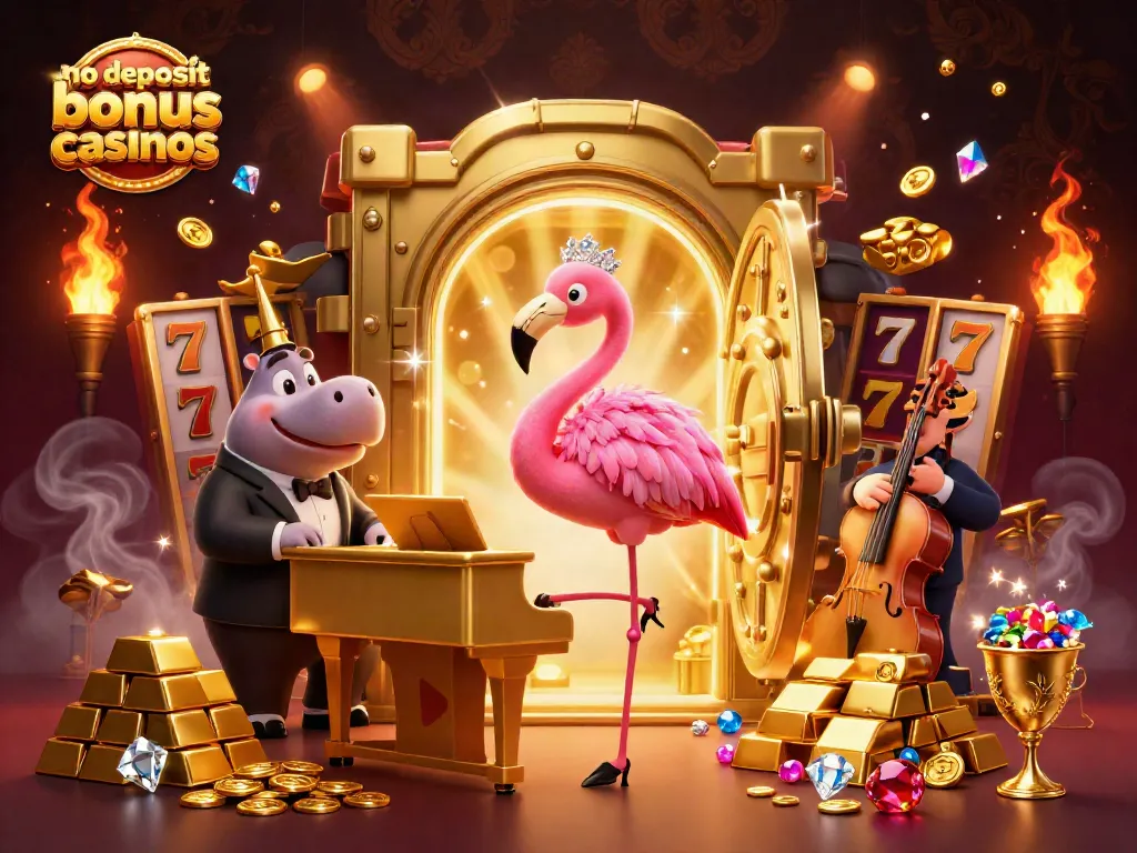 Engage with no deposit bonus casinos through vibrant 3D illustration showcasing exciting gaming and bonuses.