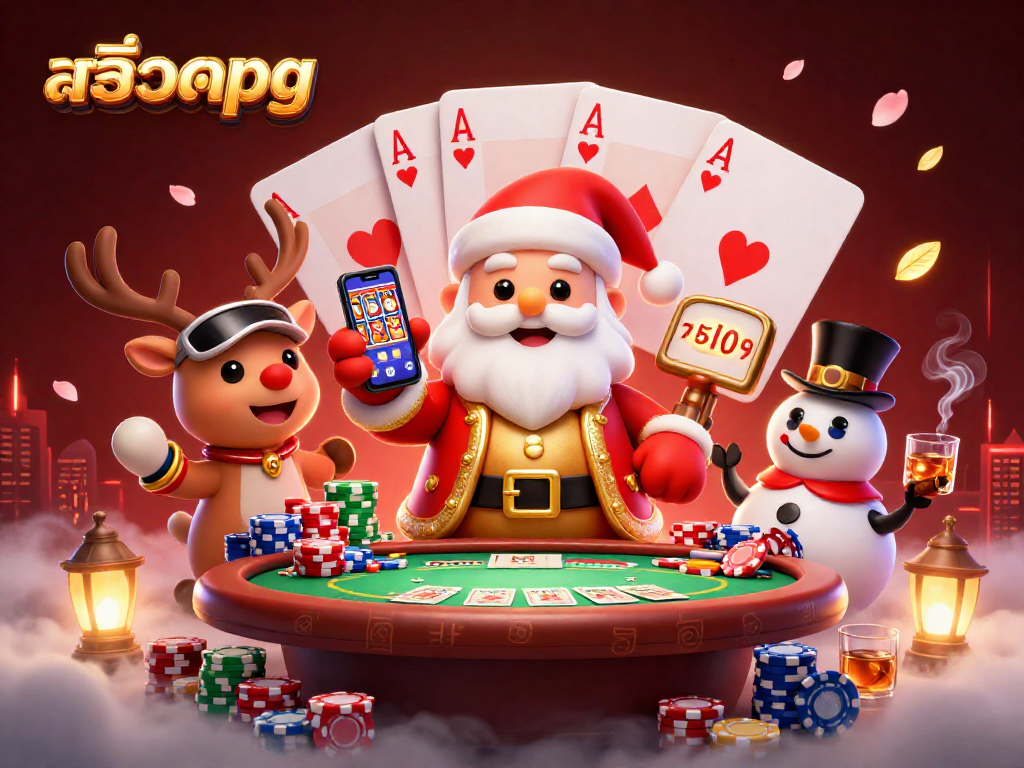 Spin and win with สล็อตpg in this vibrant 3D casino illustration featuring Santa and friends!