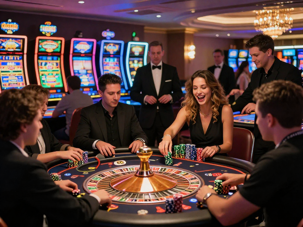 Giocatori in un casinò non aams mentre vivono momenti emozionanti con giochi e divertimento.
