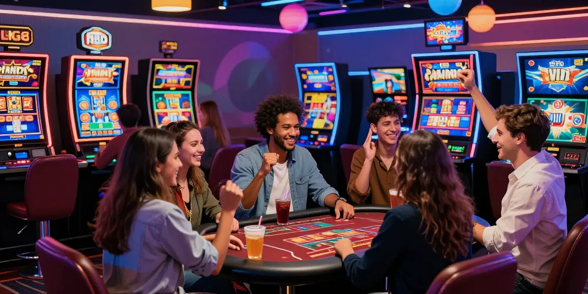 Giovani adulti che si divertono in un casinò non aams, immersi nell'atmosfera vivace del gioco.