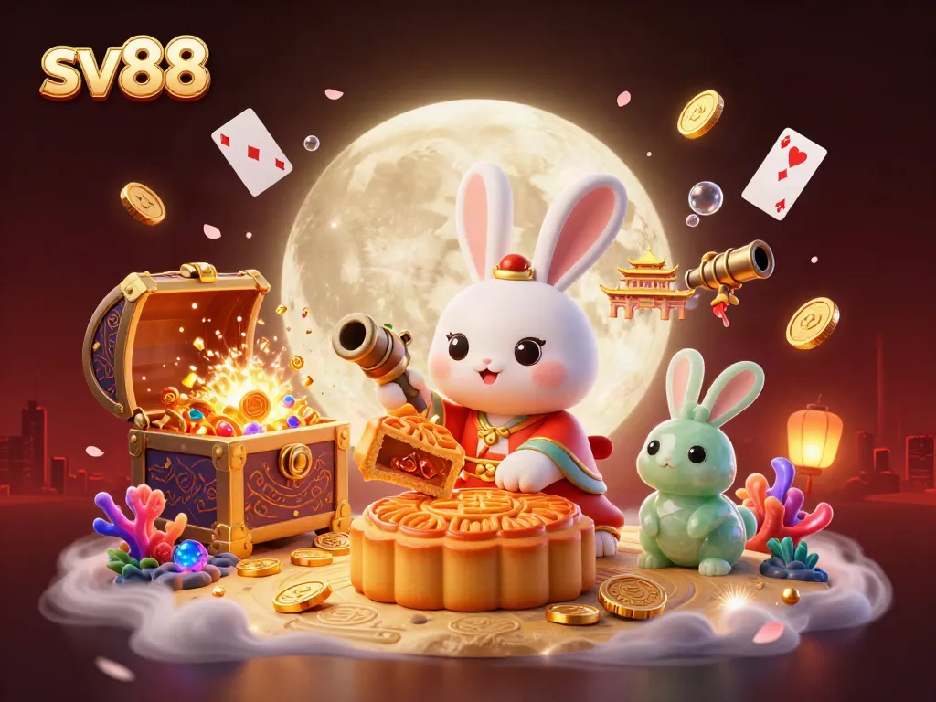 Engage with sv88 in a dynamic casino-themed moonlit scene featuring lucky elements.