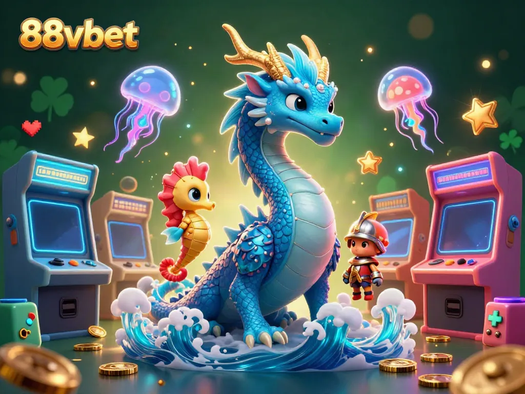 Experience the thrilling world of 88vbet with dynamic, colorful casino elements featuring a majestic water dragon.