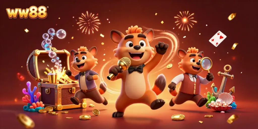 Engaging scene featuring hyenas in a comedy casino club, showcasing the excitement of ww88 gaming.