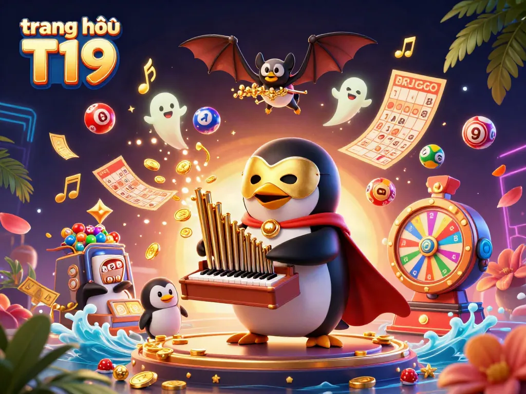 Experience thrilling gameplay on trang chủ T19 with vibrant lottery elements and animated characters celebrating in this dynamic 3D casino scene.