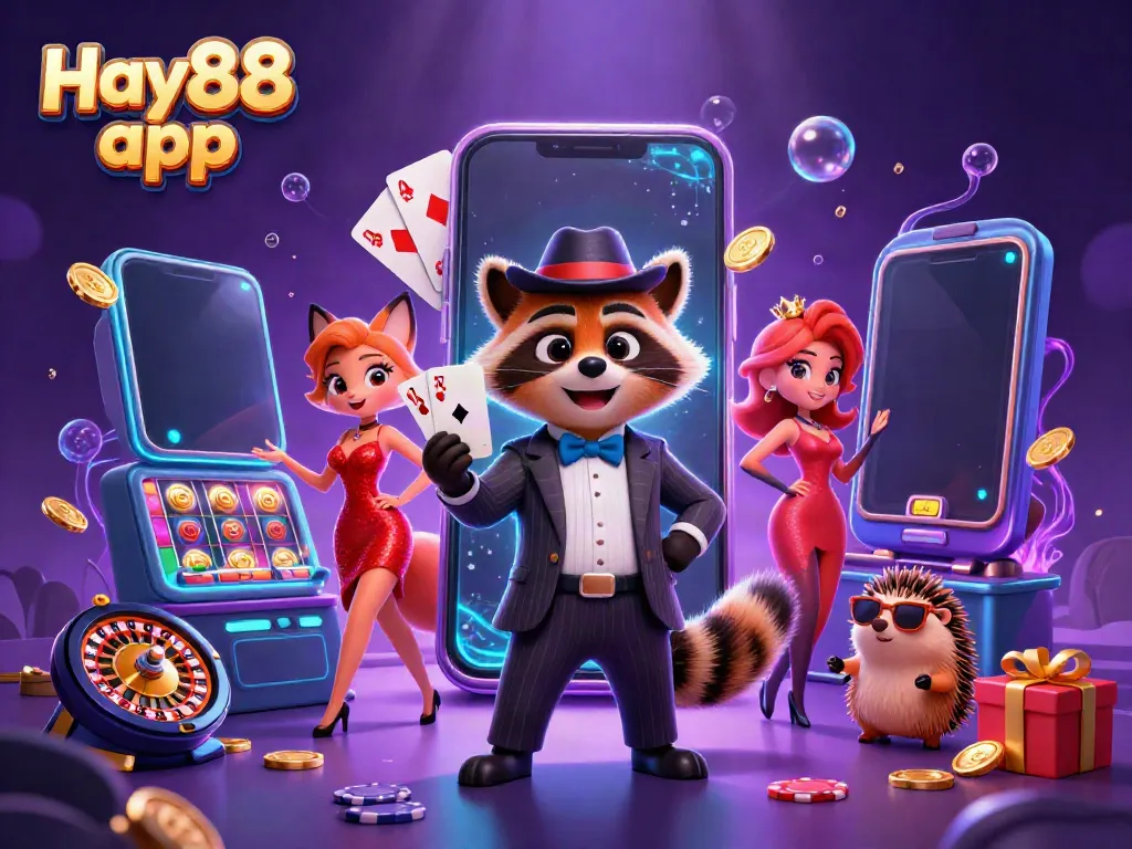 Experience the excitement of the Hay88 app with lively casino characters and dynamic gaming elements.