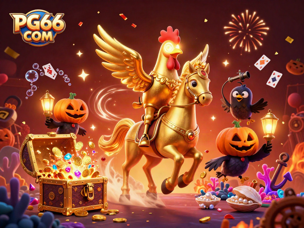 Engage with PG66 COM in this vibrant casino scene featuring unique characters and gaming elements.