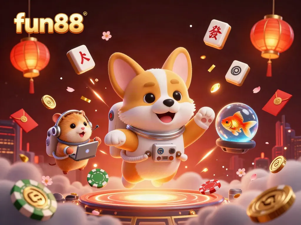 Experience fun88's thrilling space casino atmosphere with a lively scene of characters and vibrant casino elements.