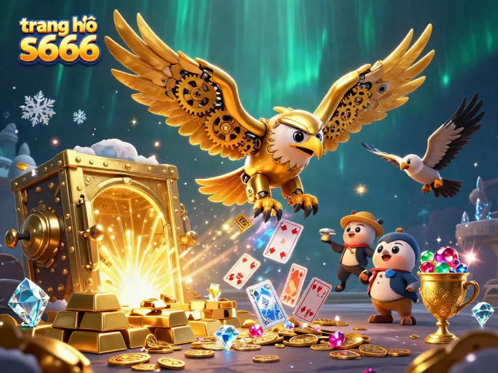 Dive into the excitement of trang chủ s666 with immersive 3D visuals showcasing a golden eagle amidst rich casino graphics.