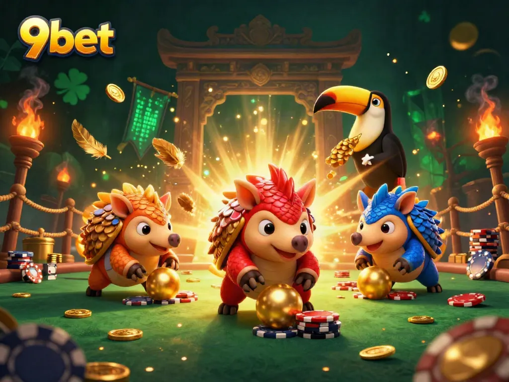 Experience thrilling action with rival pangolins on 9bet, rolling golden balls and bowling through poker chips.