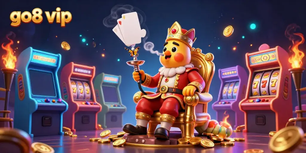 Experience the excitement of go8 vip with a vibrant 3D casino scene featuring a whimsical caterpillar and casino elements.