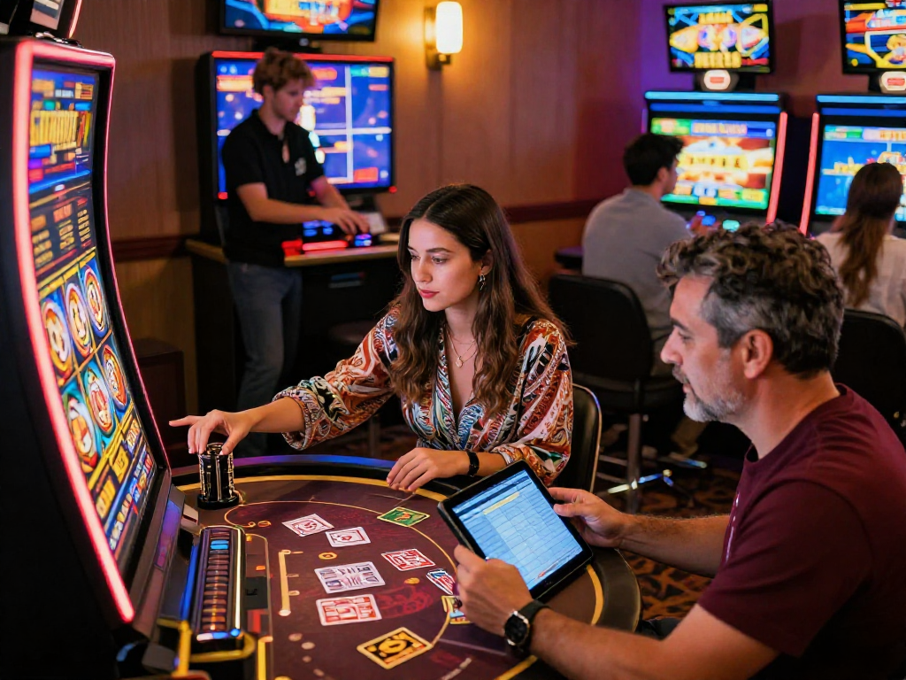 Giocatori in un casinò non AAMS online, coinvolti in giochi emozionanti e strategici.