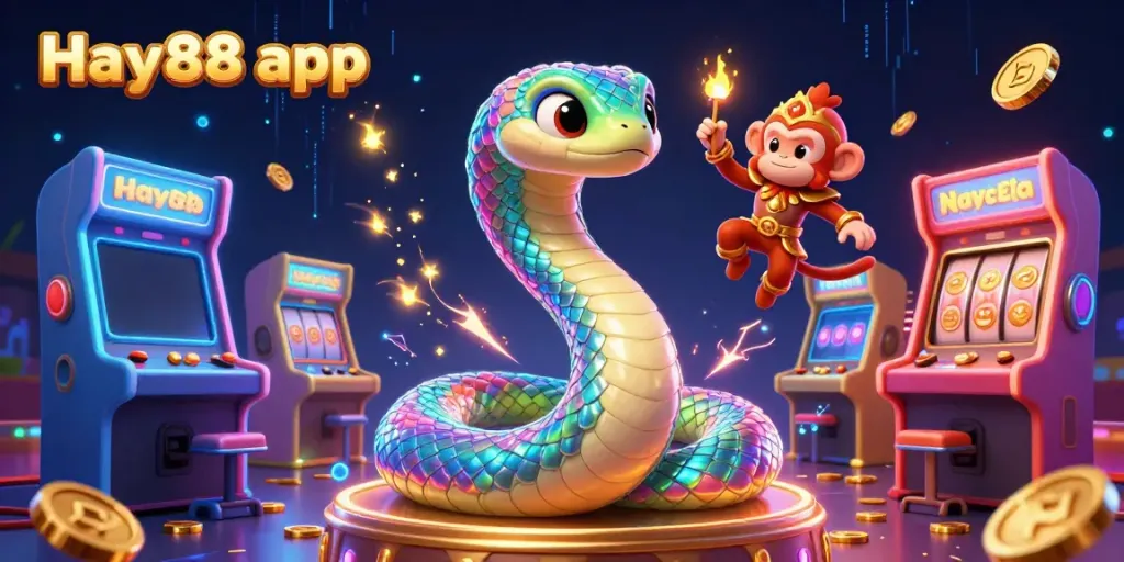Experience the Hay88 app's vibrant features with playful characters and dynamic casino elements.
