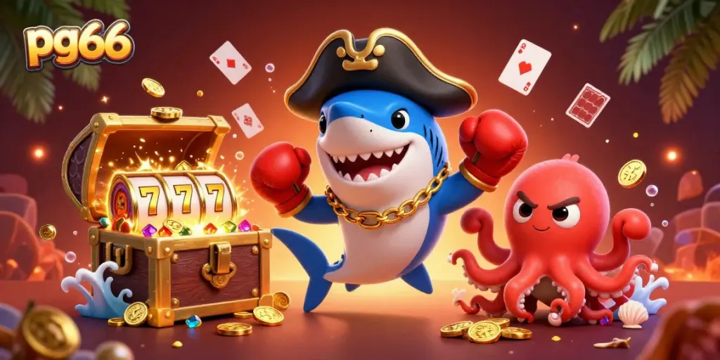 Engage in exciting gaming adventures with PG66 via a colorful underwater casino scene featuring vibrant characters and elements.