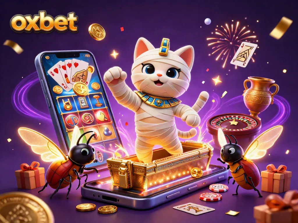 Experience winning thrills at Oxbet with a lively scene of a mummy cat and gold coins!