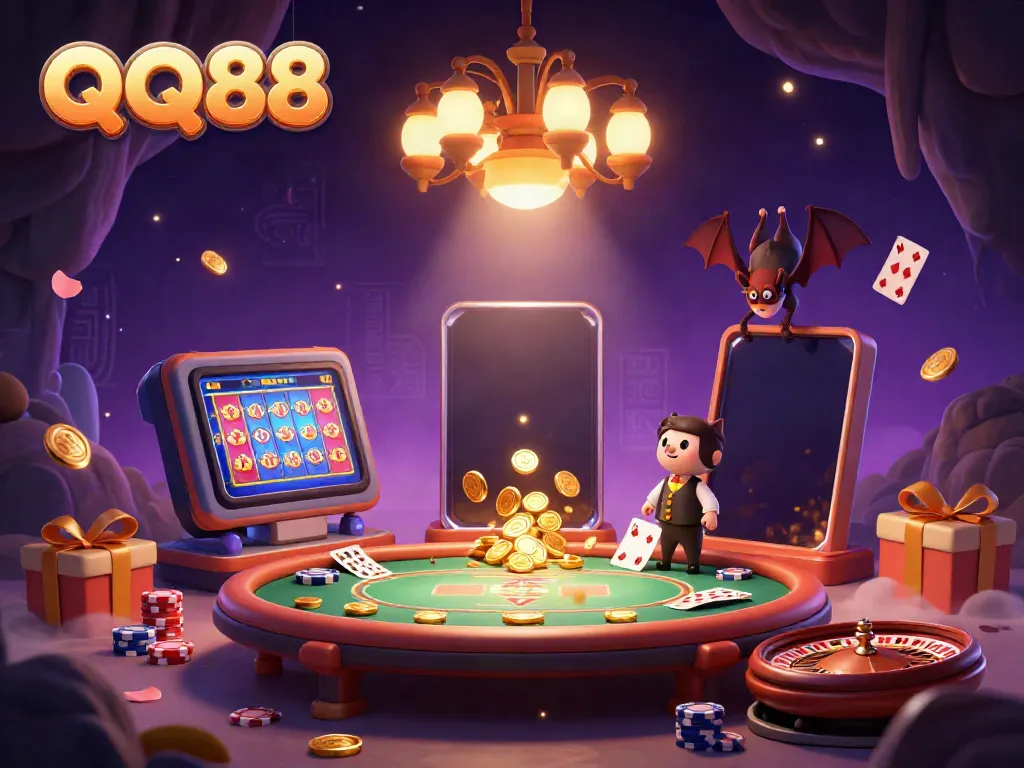Experience QQ88's exciting casino gaming atmosphere with glowworms lighting up captivating game features.