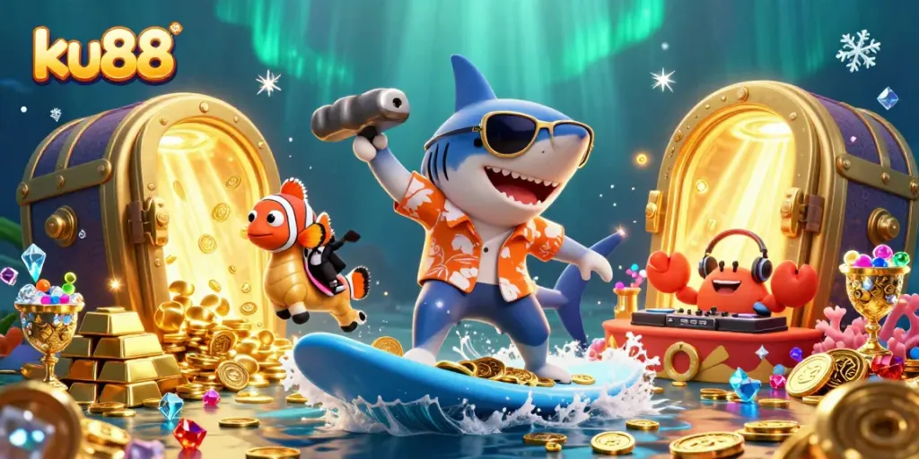 ku88 diving into exciting gameplay with animated ocean creatures and treasures from a casino