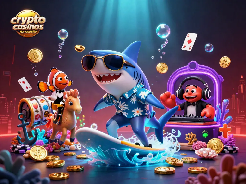 Engage in crypto casinos for aussies with this vibrant underwater scene featuring playful characters and gaming elements.