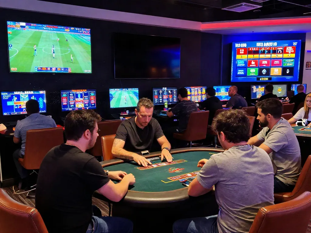 Exciting moment at RED88 online casino with players engaging in live games and vibrant digital displays.