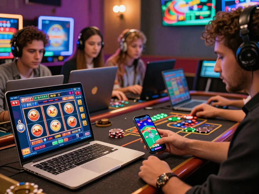 Giocatori nei casinò non AAMS interagiscono con giochi d'azzardo online in un ambiente sicuro e accogliente.